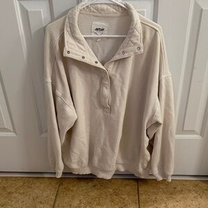 Aerie Cream Quarter-Snap Sweatshirt